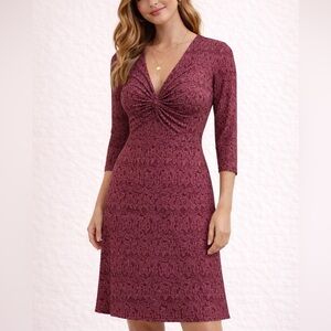 Prana Maroon Patterned Long Sleeve Dress